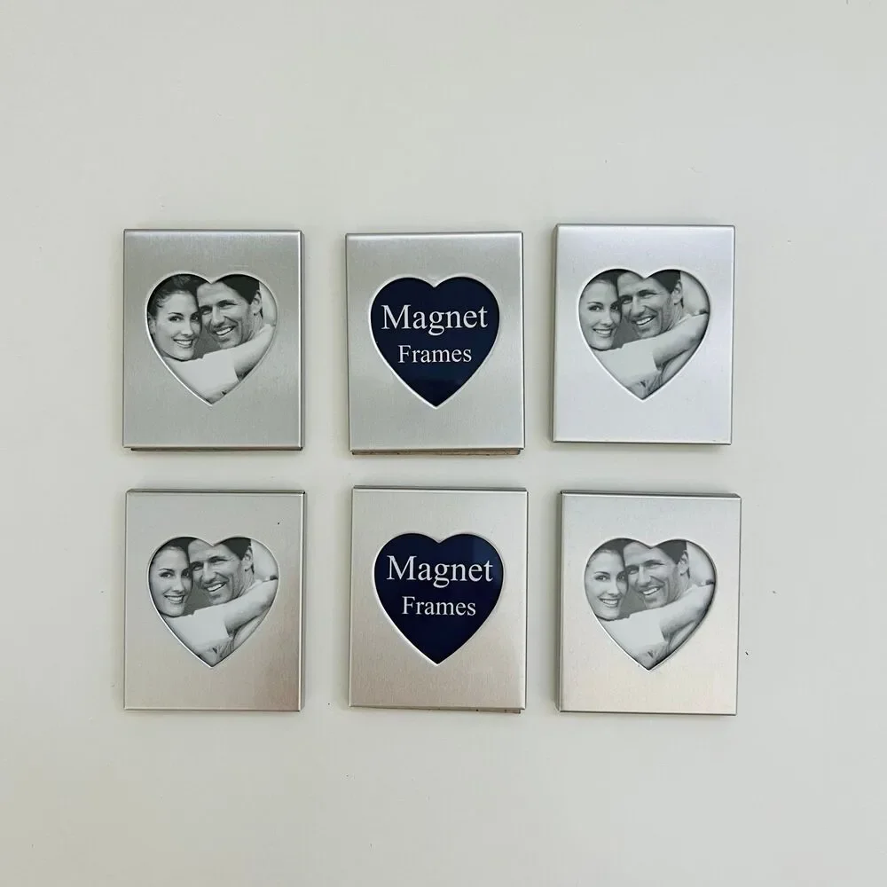 Mini Magnet Back Aluminum Heart Photo Frames, Set of 6